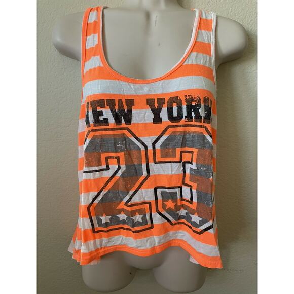 Love Republic Orange Stripe New York 23 Scoop Neck Women's Hi Lo Tank Top Size L - Picture 1 of 6